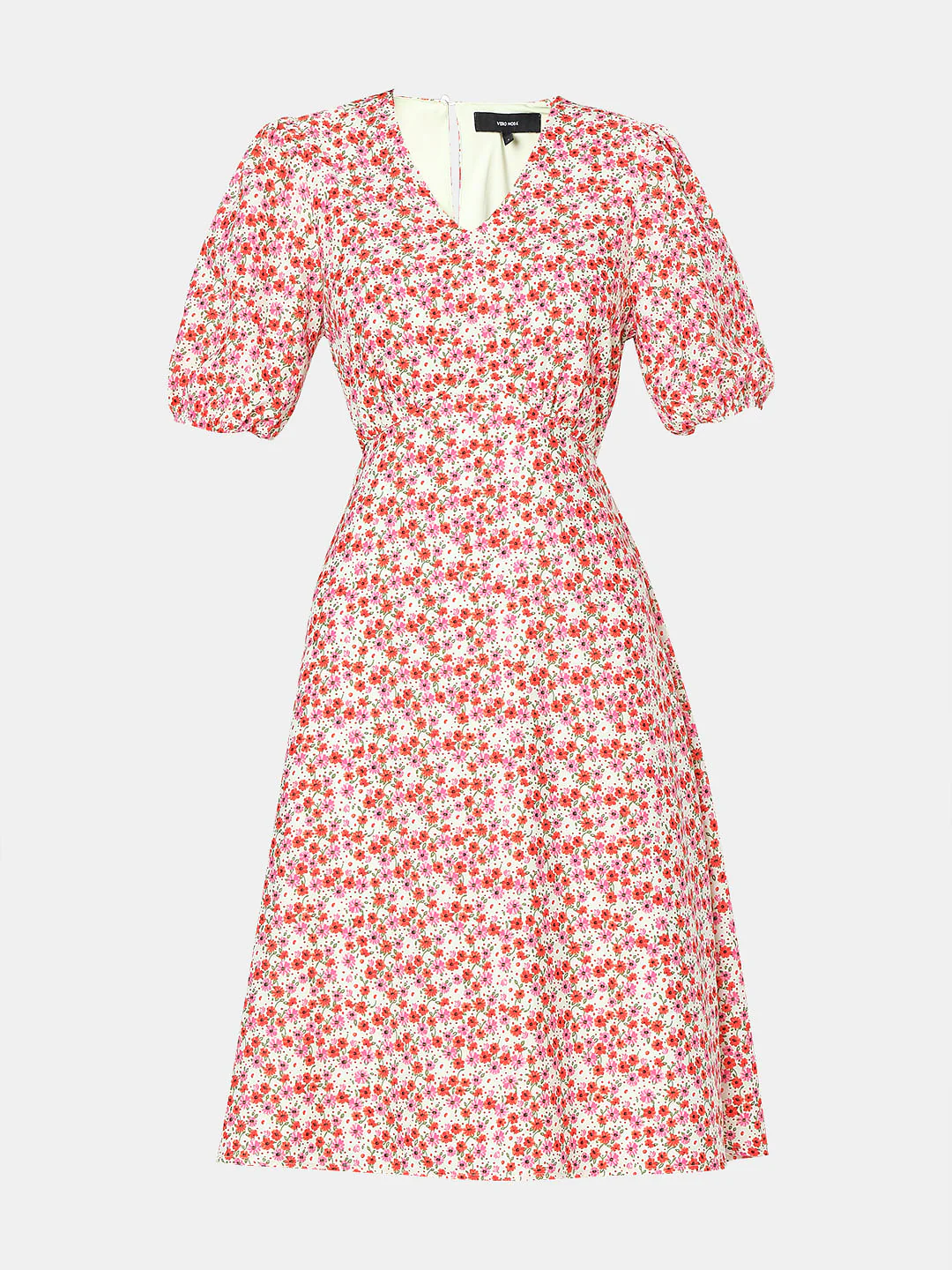 Red Floral Fit & Flare Dress - Image 5