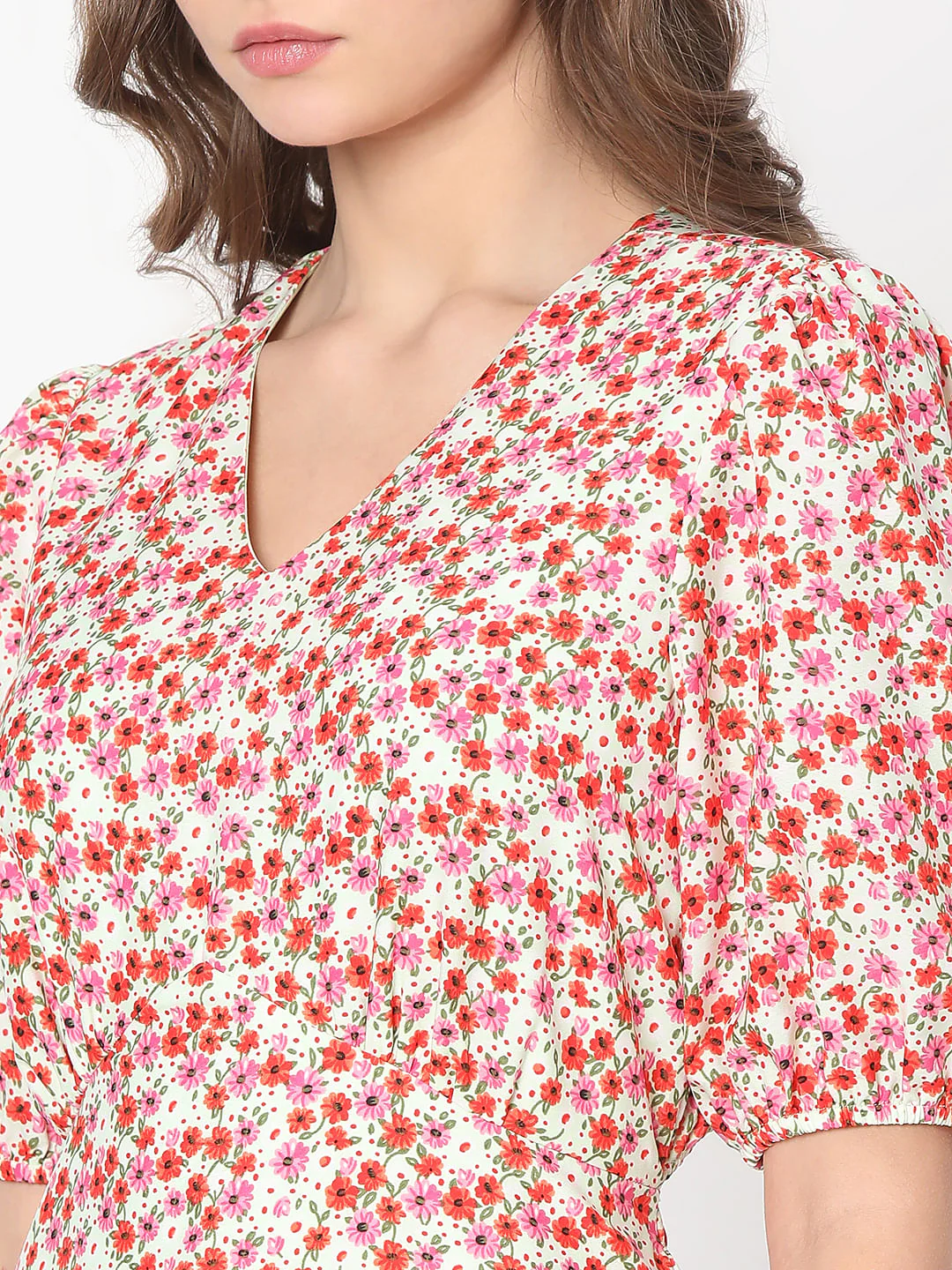 Red Floral Fit & Flare Dress - Image 7