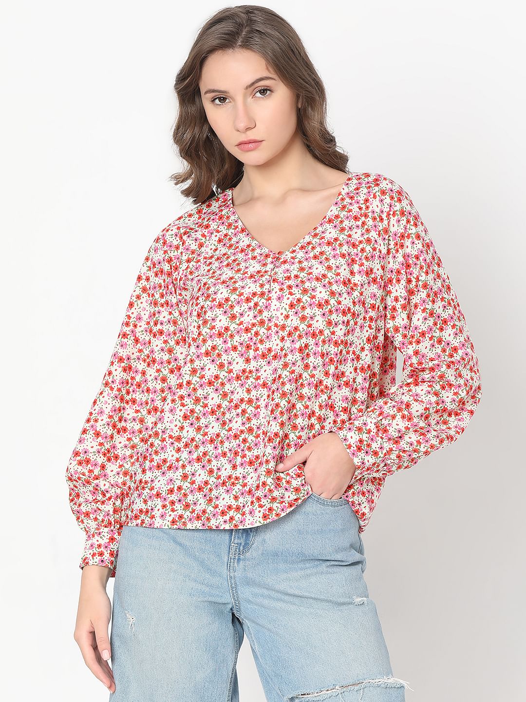 Red Floral Print Top - Image 2