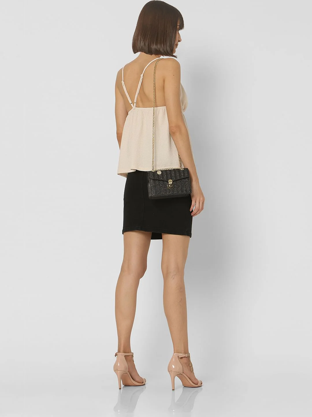 Beige Textured Strappy Top
