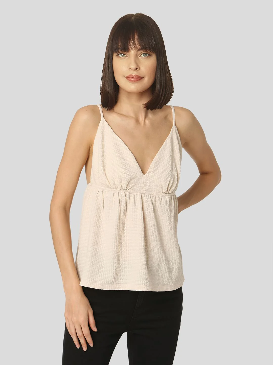 Beige Textured Strappy Top - Image 2