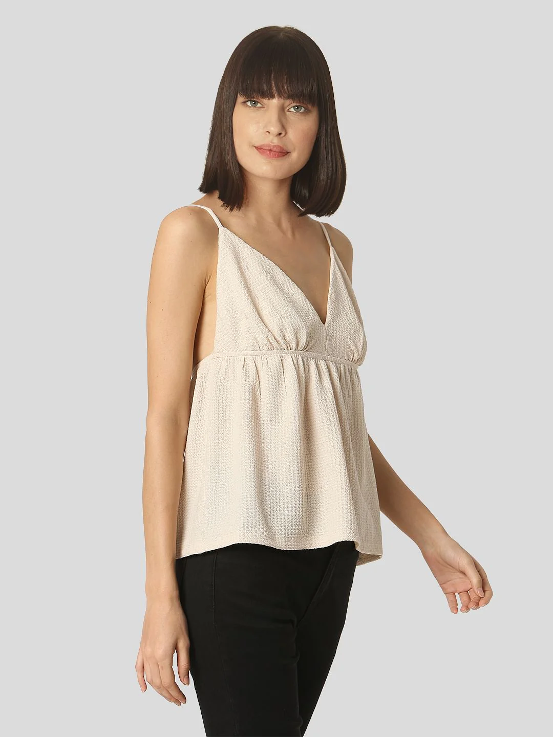 Beige Textured Strappy Top - Image 3