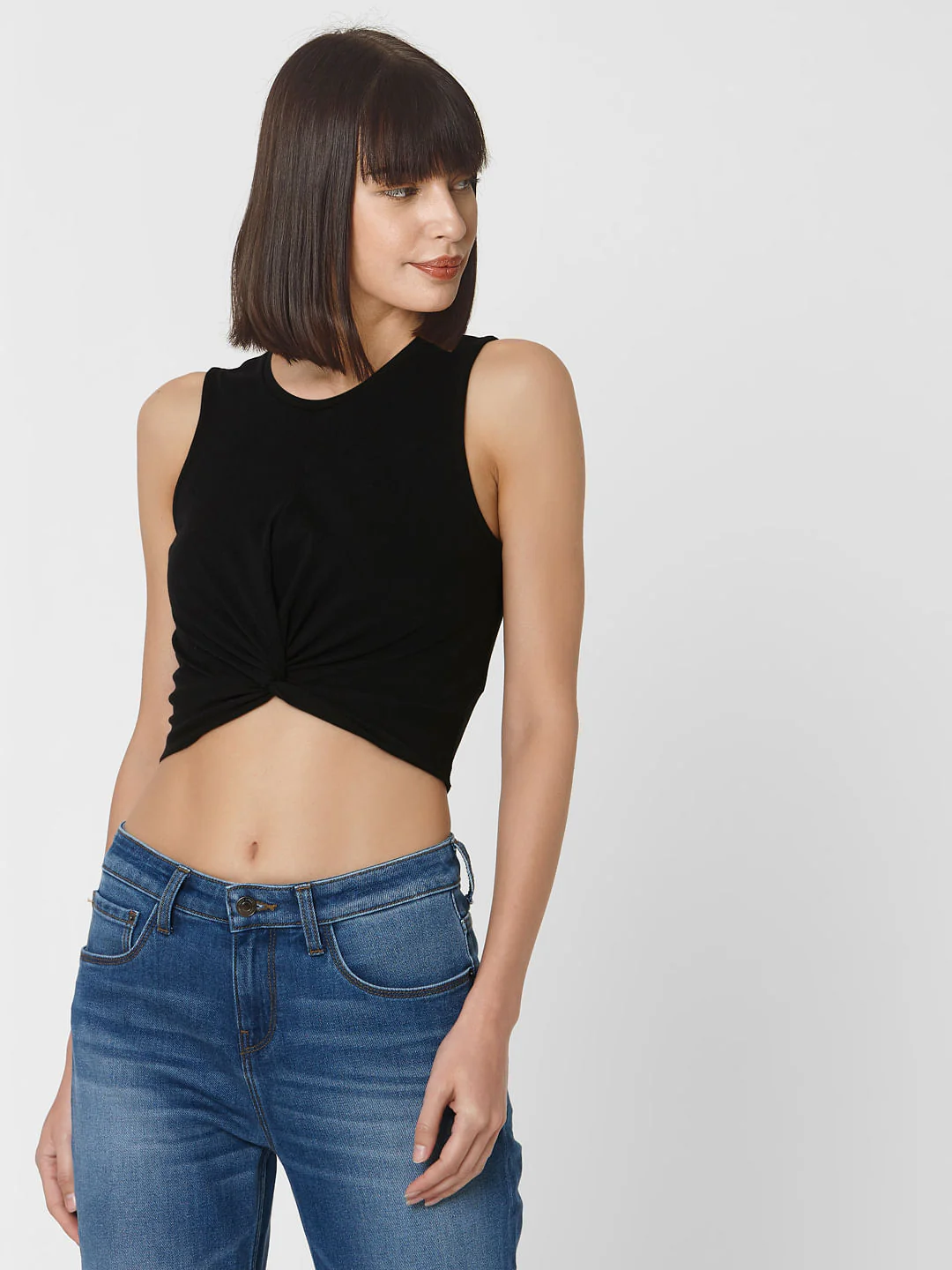 Black Front Twist Crop Top - Image 2