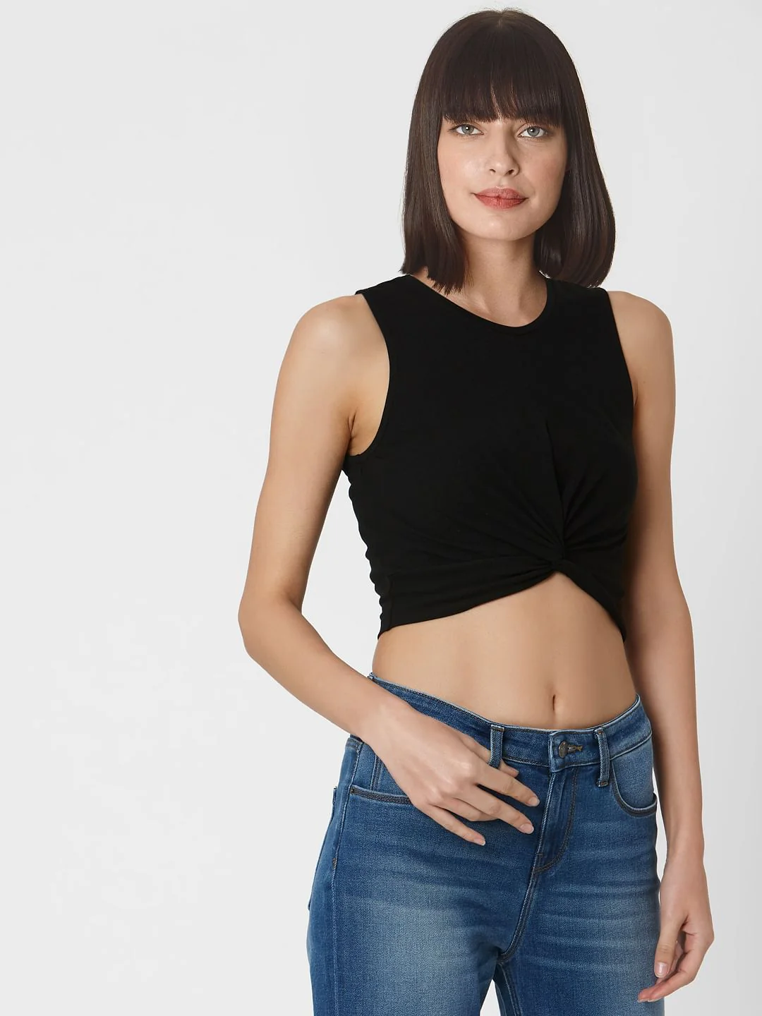 Black Front Twist Crop Top - Image 3