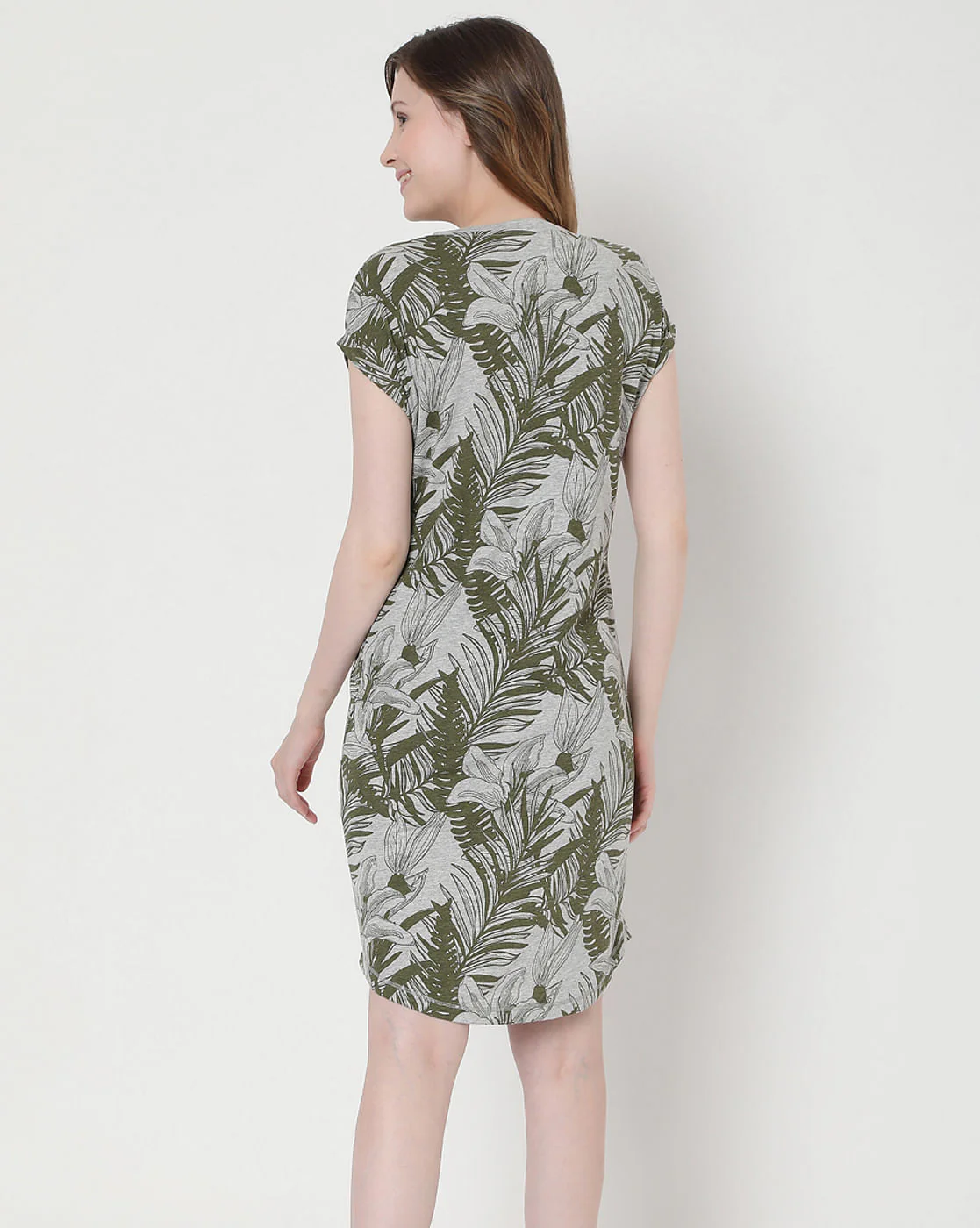 Grey Tropical Print Nighwear Dress - Image 4