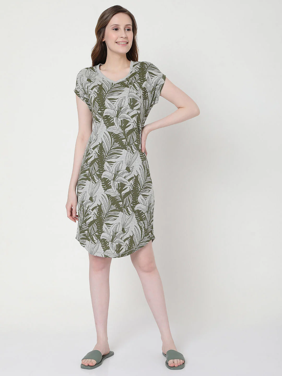 Grey Tropical Print Nighwear Dress - Image 5