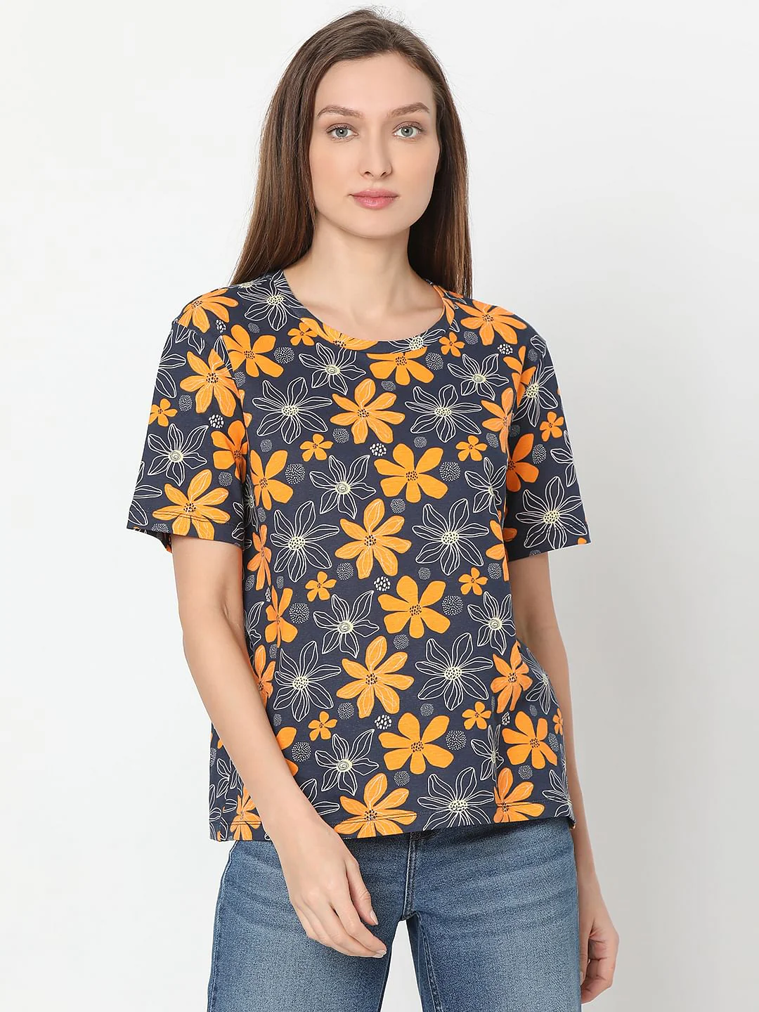 Dark Blue Floral T-Shirt - Image 2