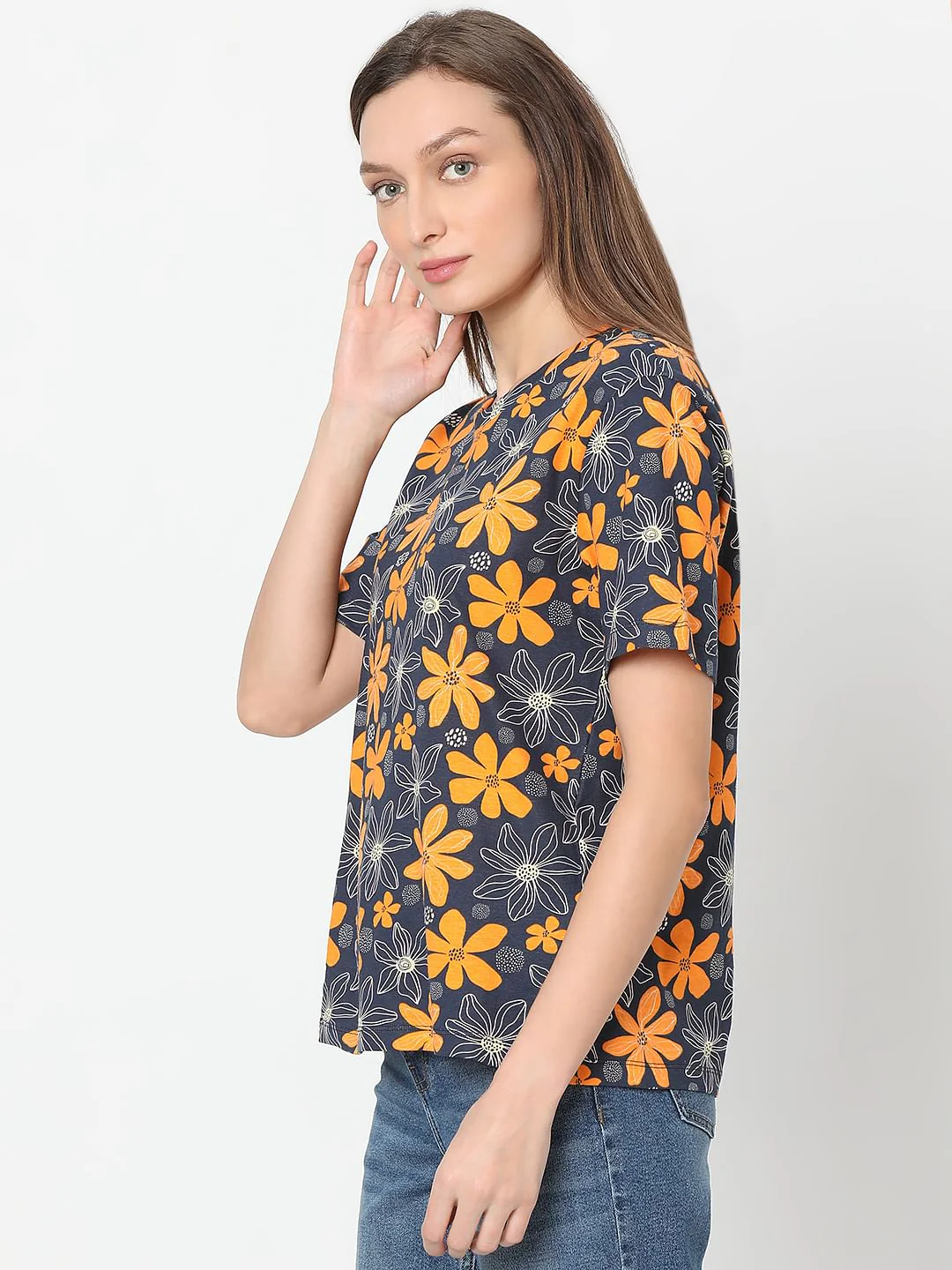 Dark Blue Floral T-Shirt - Image 3