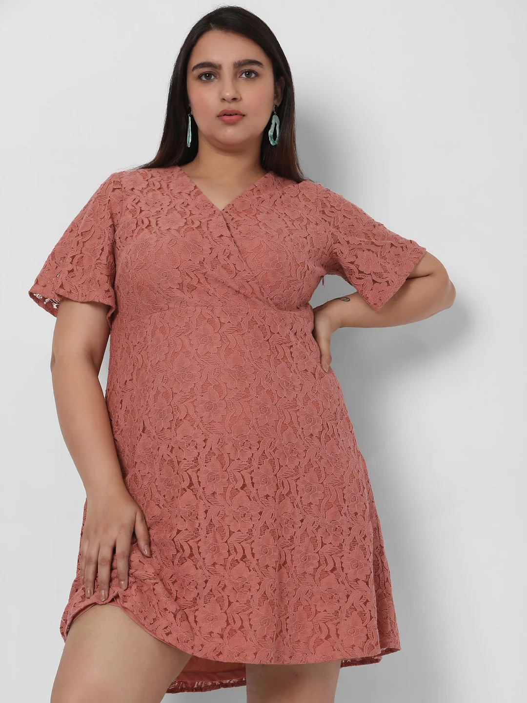 Curve Pink Lace Fit & Flare Dress - Image 2