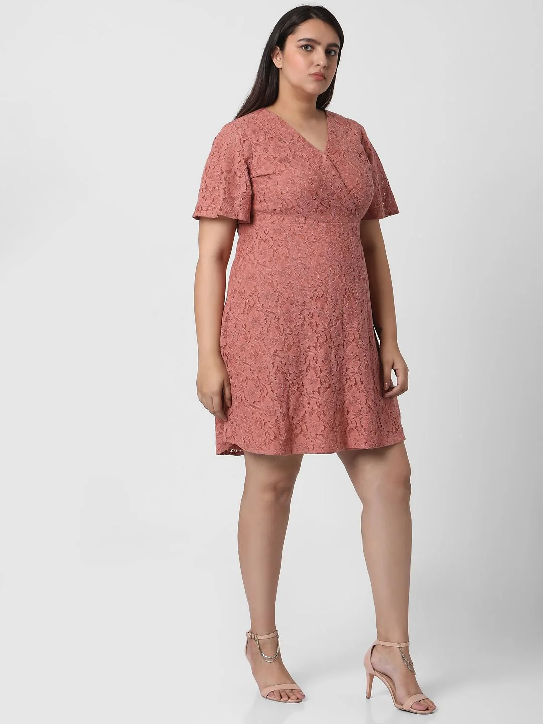 Curve Pink Lace Fit & Flare Dress - Image 3