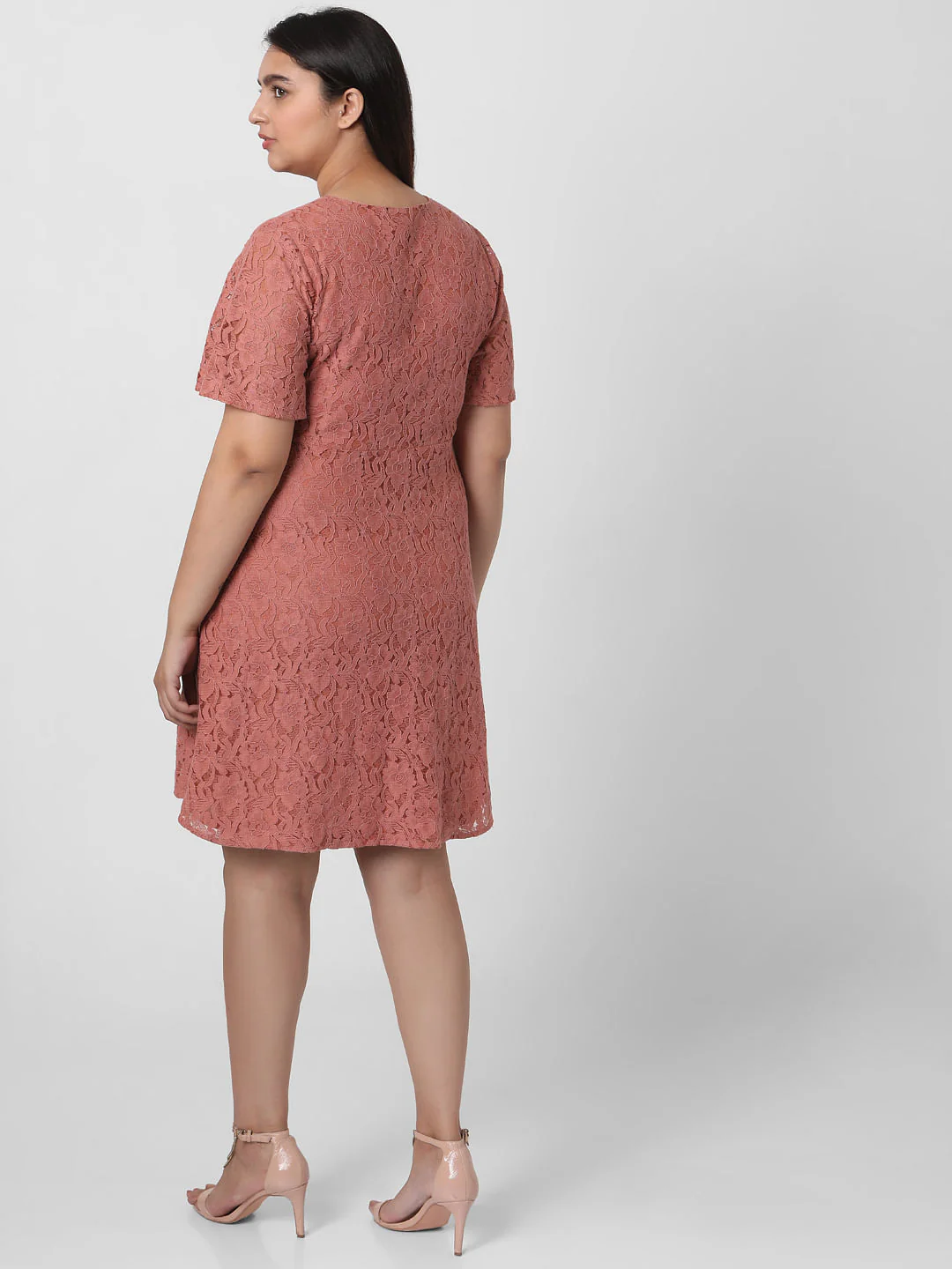 Curve Pink Lace Fit & Flare Dress - Image 4