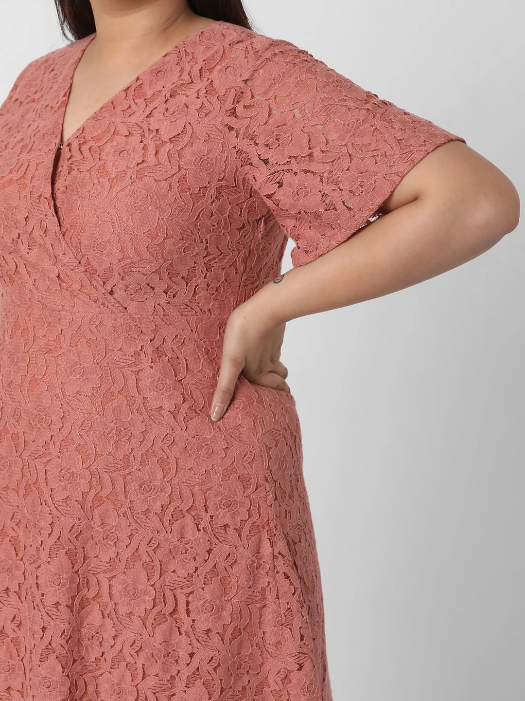 Curve Pink Lace Fit & Flare Dress - Image 5