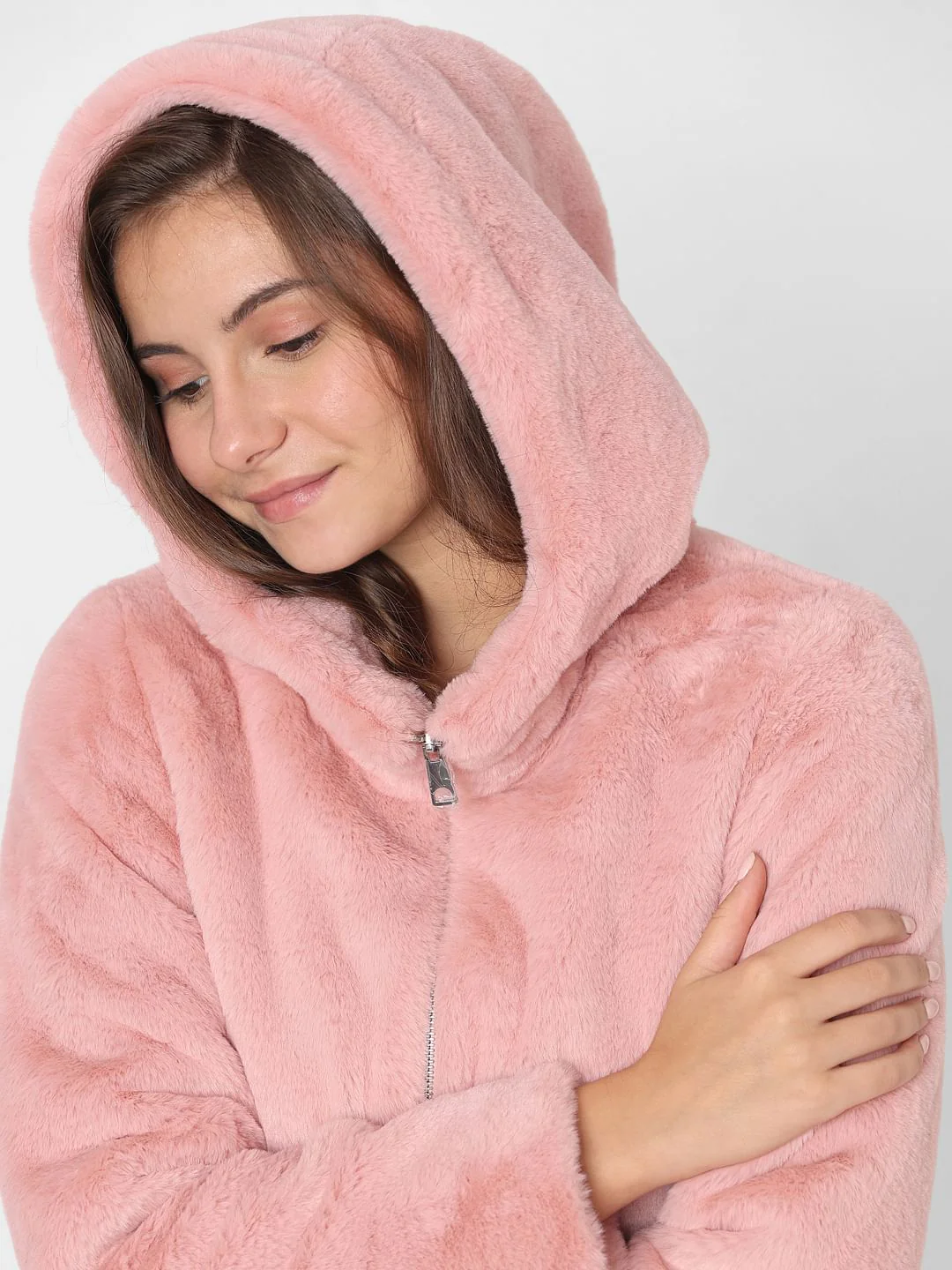 Light Pink Faux Fur Hoodie - Image 8