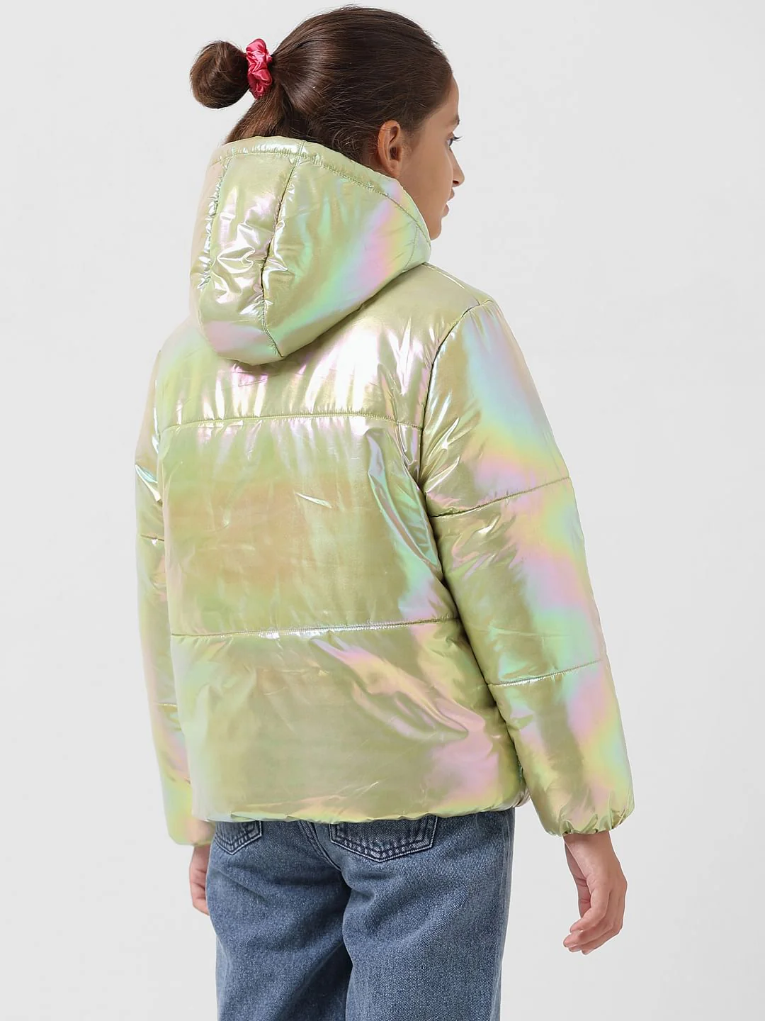 Girl Yellow Holographic Hooded Puffer Jacket - Image 3
