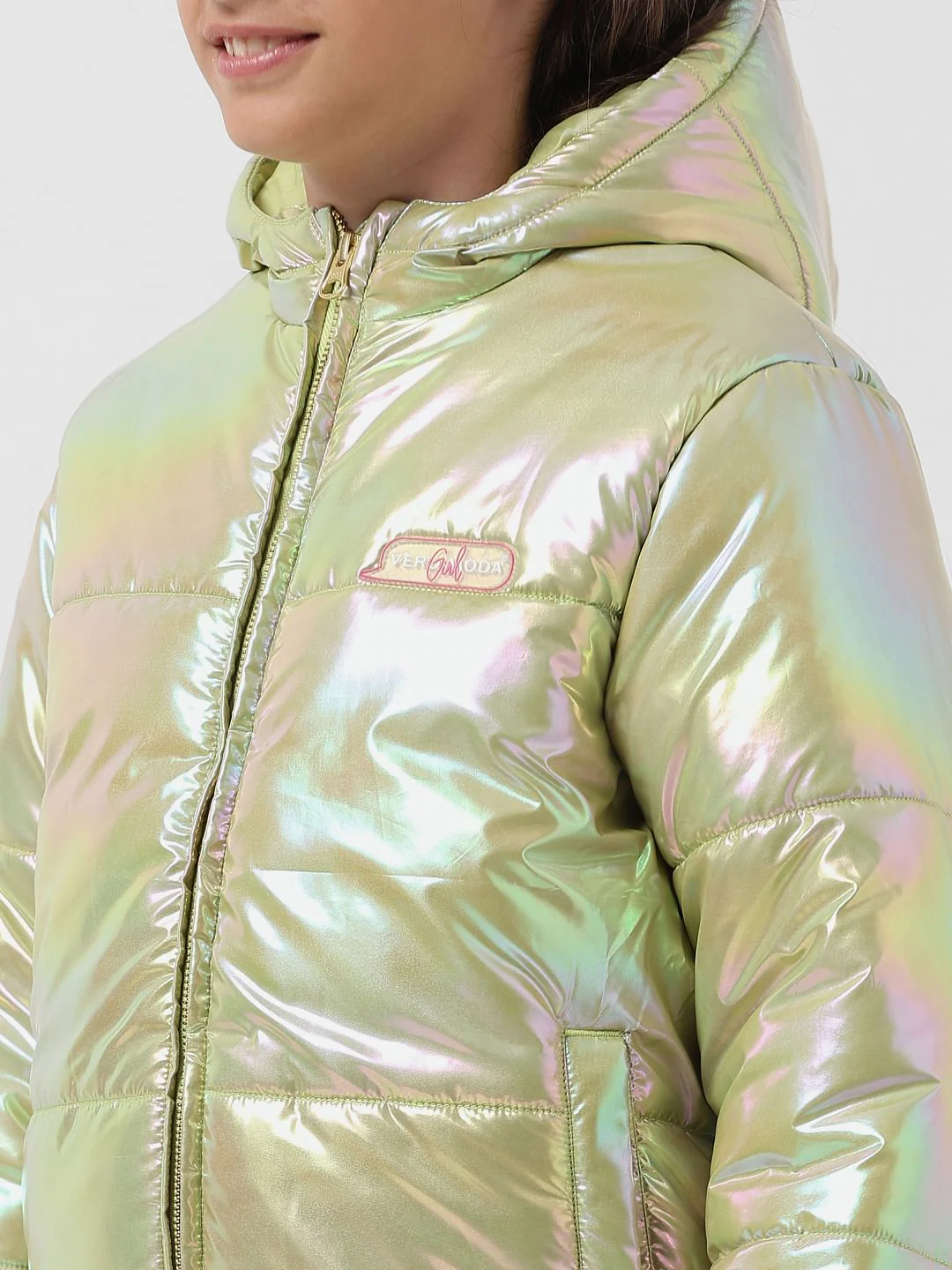 Girl Yellow Holographic Hooded Puffer Jacket - Image 4