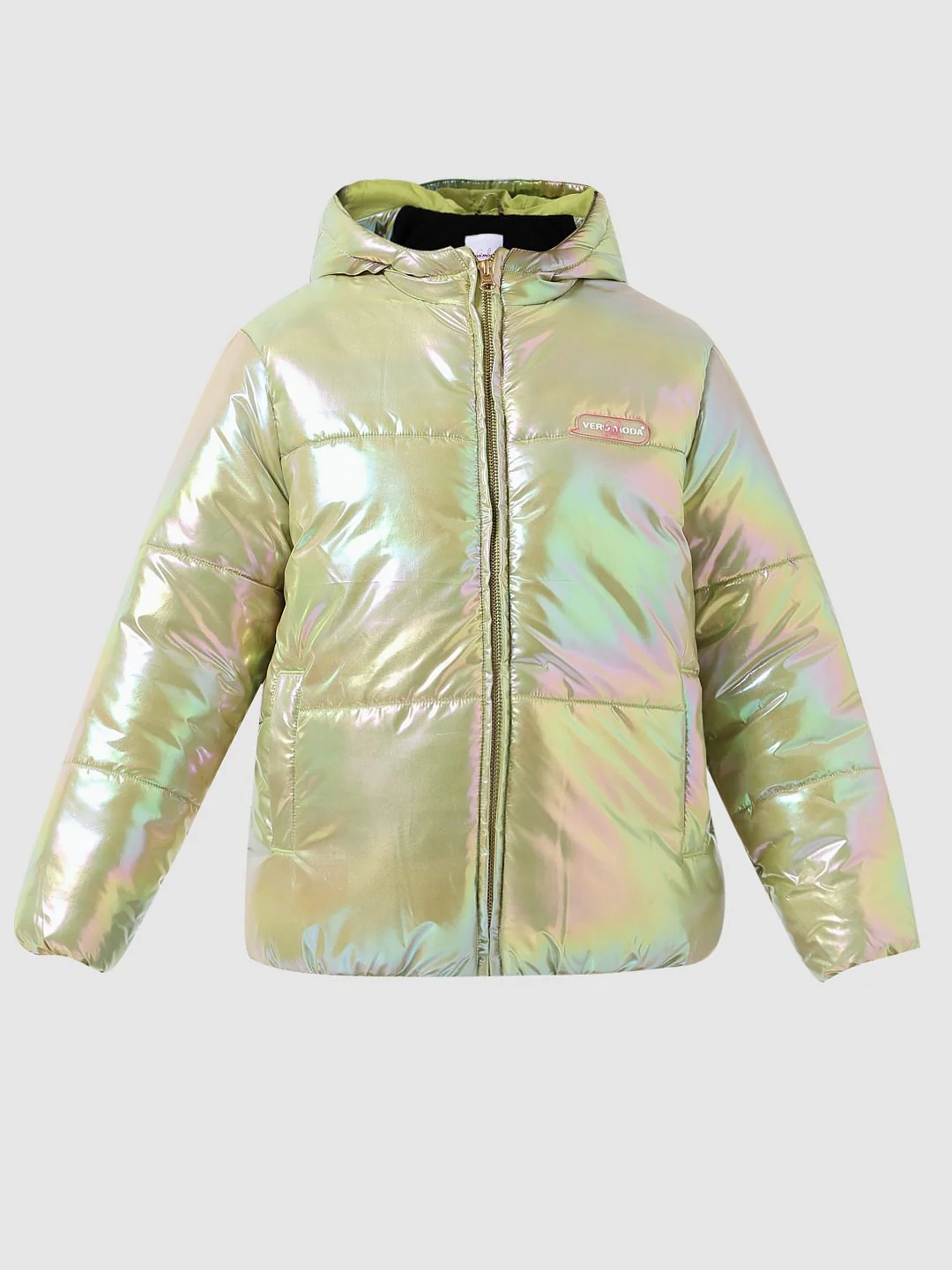Girl Yellow Holographic Hooded Puffer Jacket - Image 6