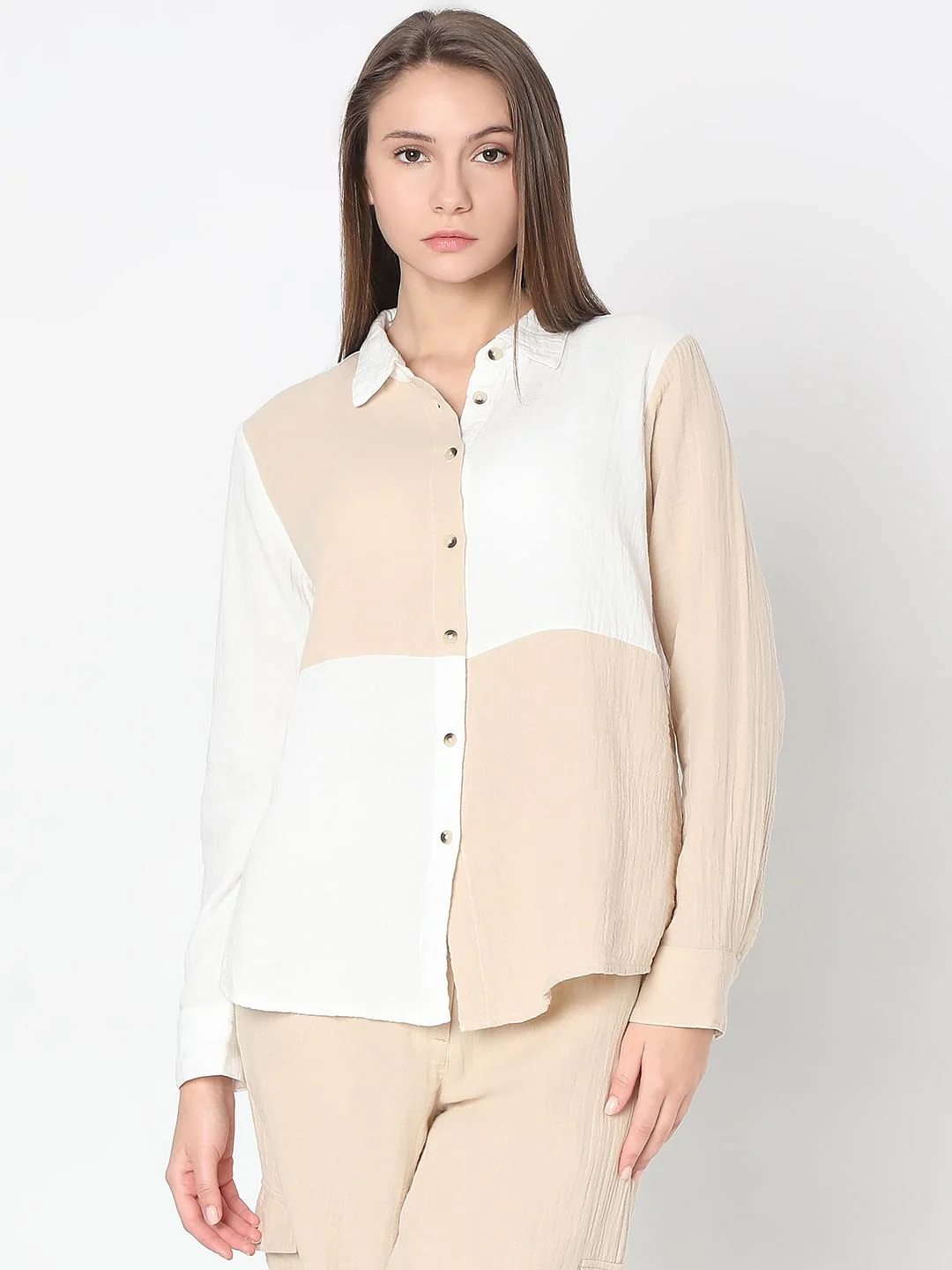 White Colourblocked Co-Ord Set Shirt - Image 2