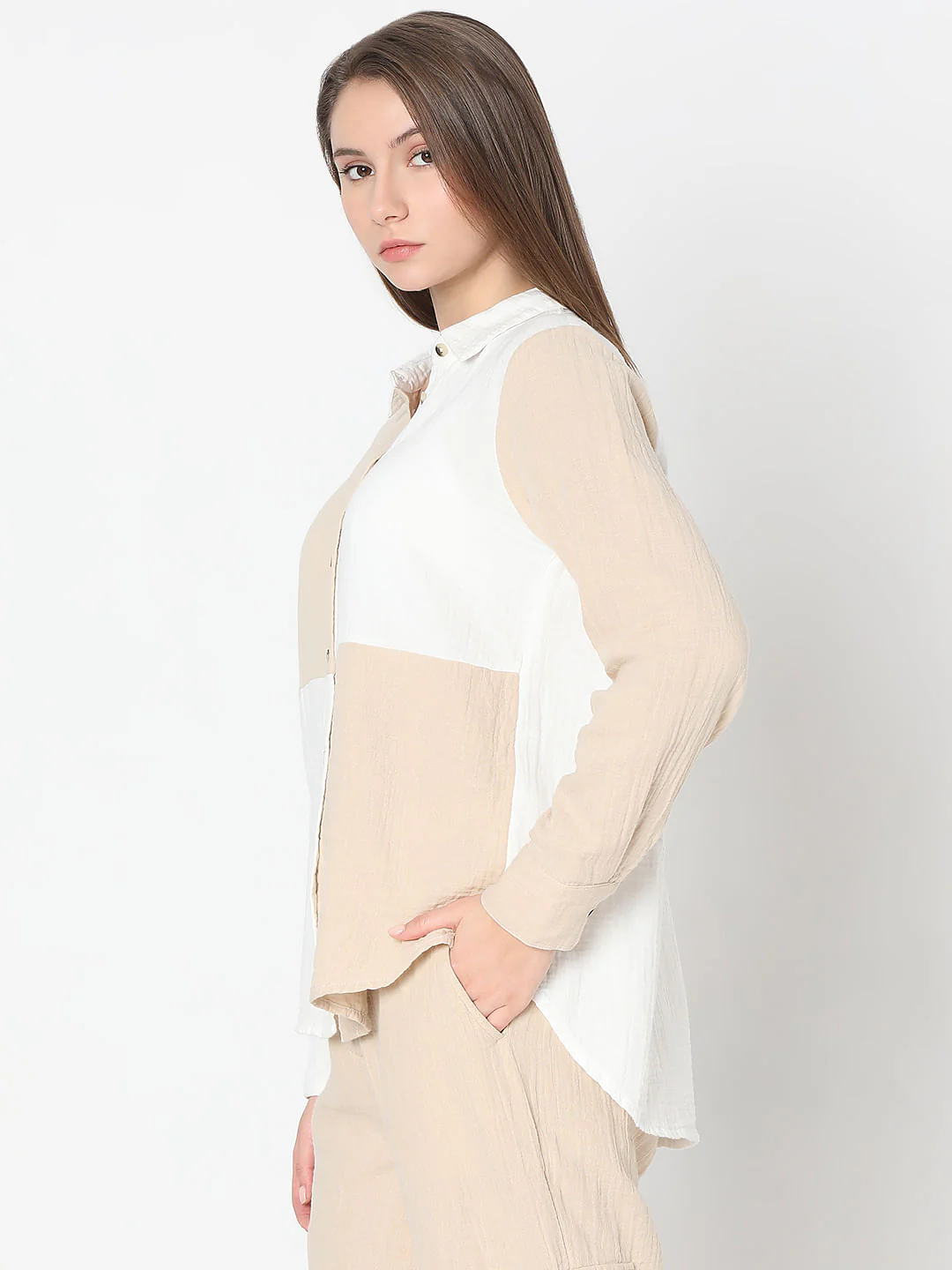 White Colourblocked Co-Ord Set Shirt - Image 3