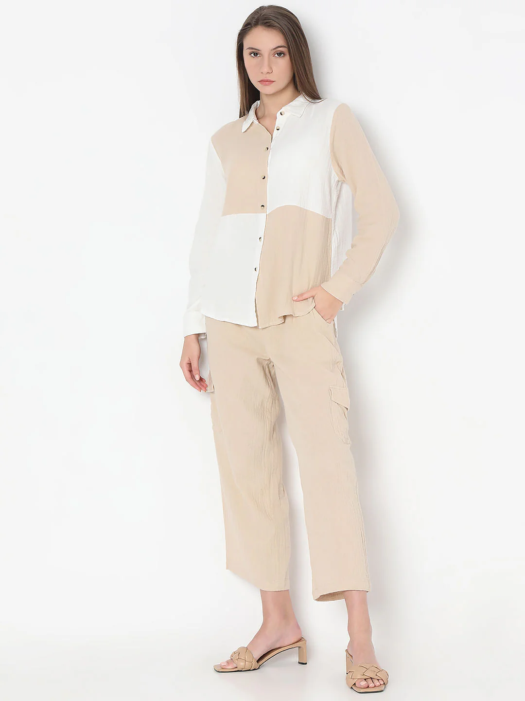 White Colourblocked Co-Ord Set Shirt - Image 5
