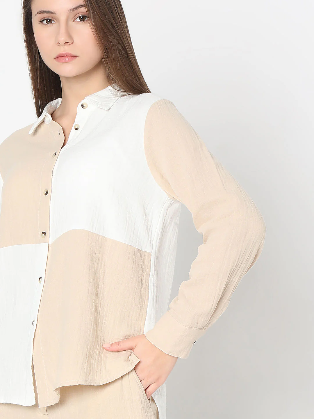 White Colourblocked Co-Ord Set Shirt - Image 6