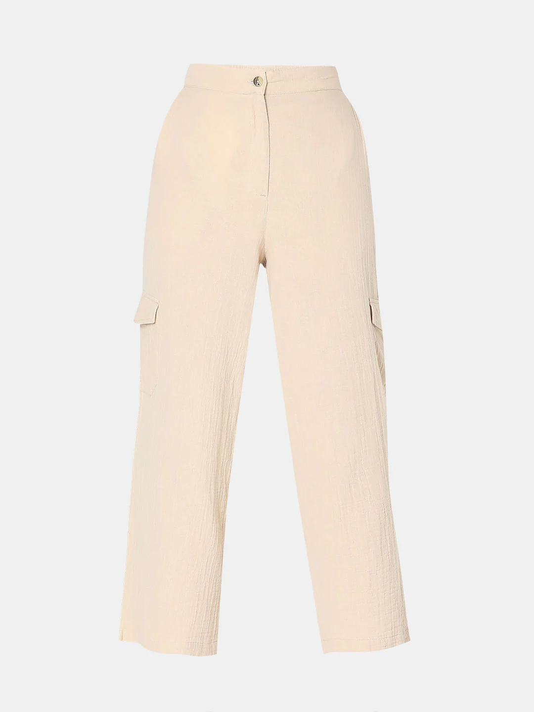 Beige High Rise Cotton Co-Ord Set Pants - Image 7