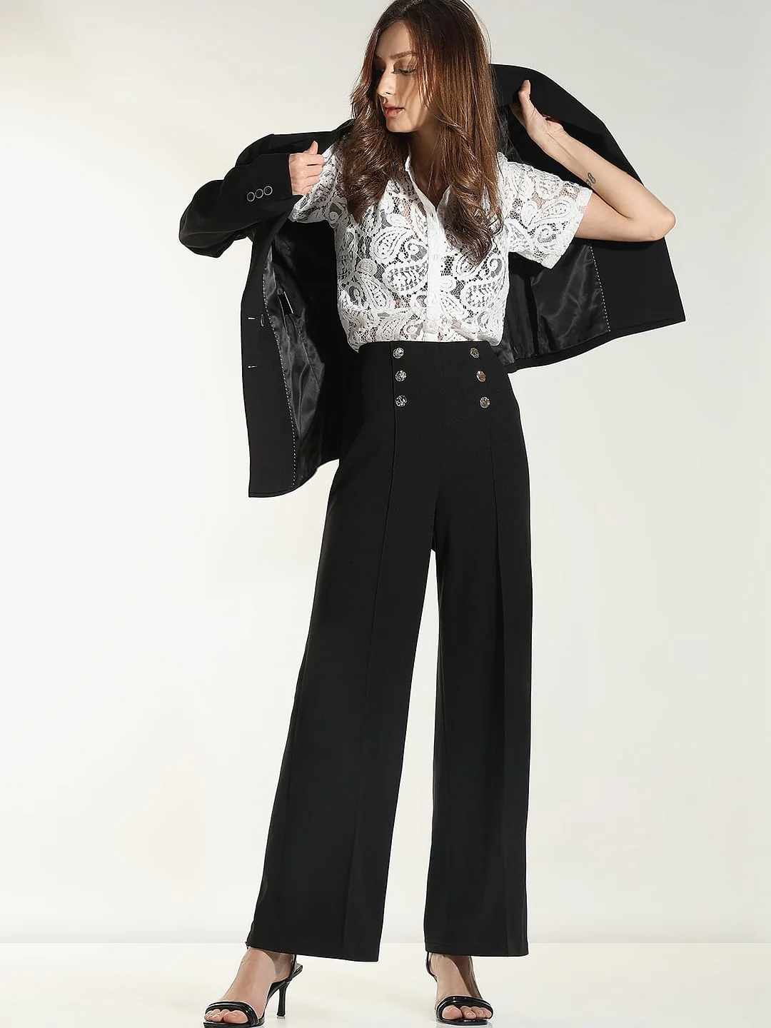 Black High Rise Wide Leg Pants