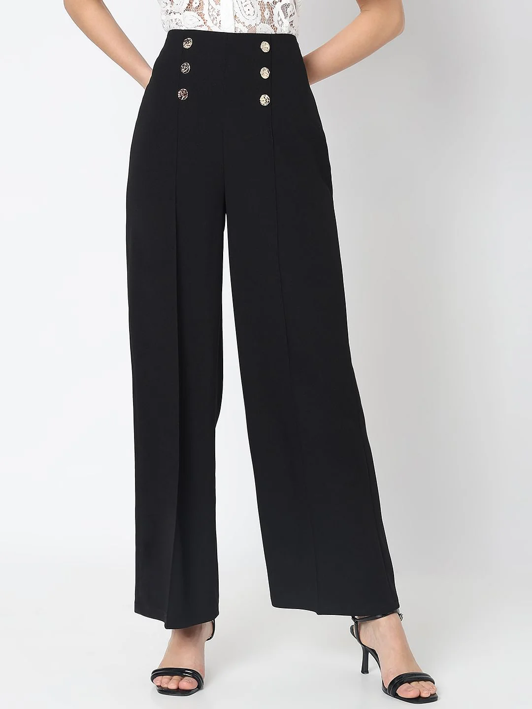 Black High Rise Wide Leg Pants - Image 2