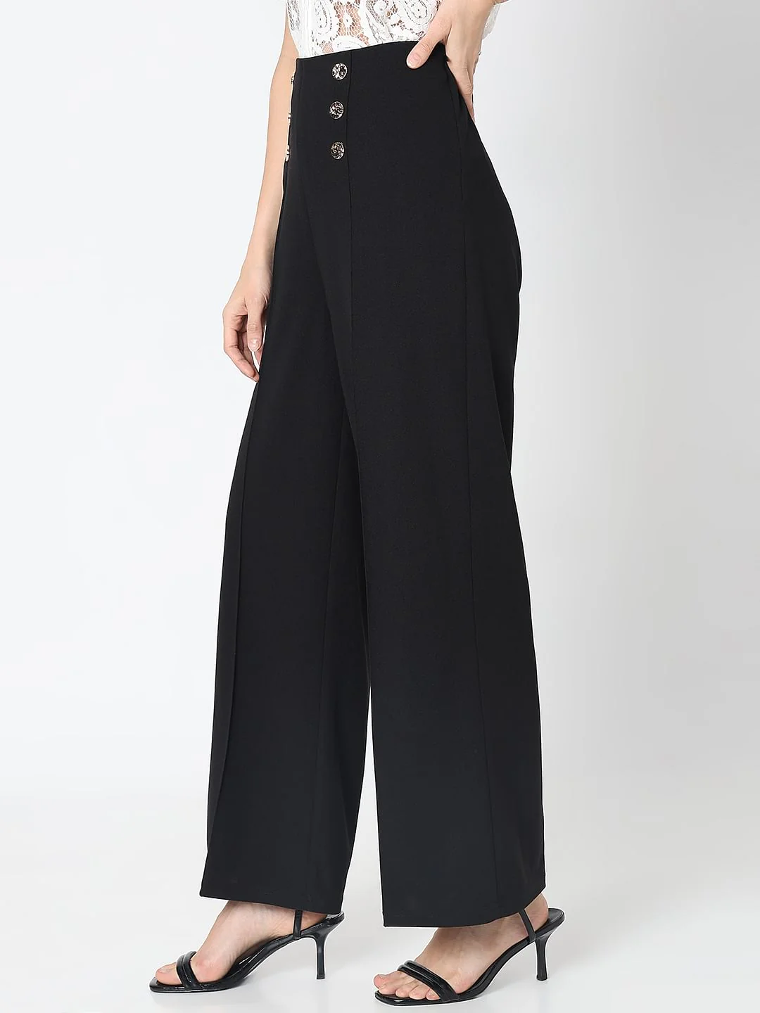 Black High Rise Wide Leg Pants - Image 3