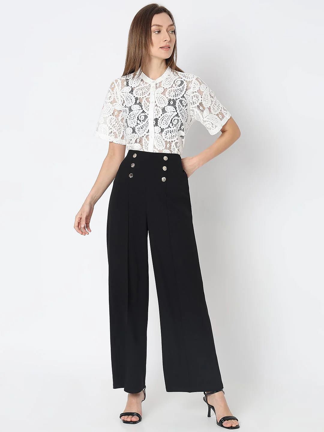 Black High Rise Wide Leg Pants - Image 5