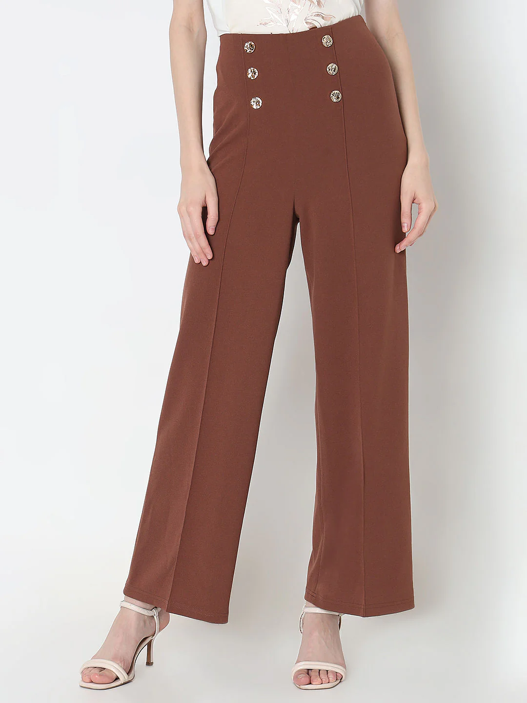 Brown High Rise Straight Fit Pants - Image 2