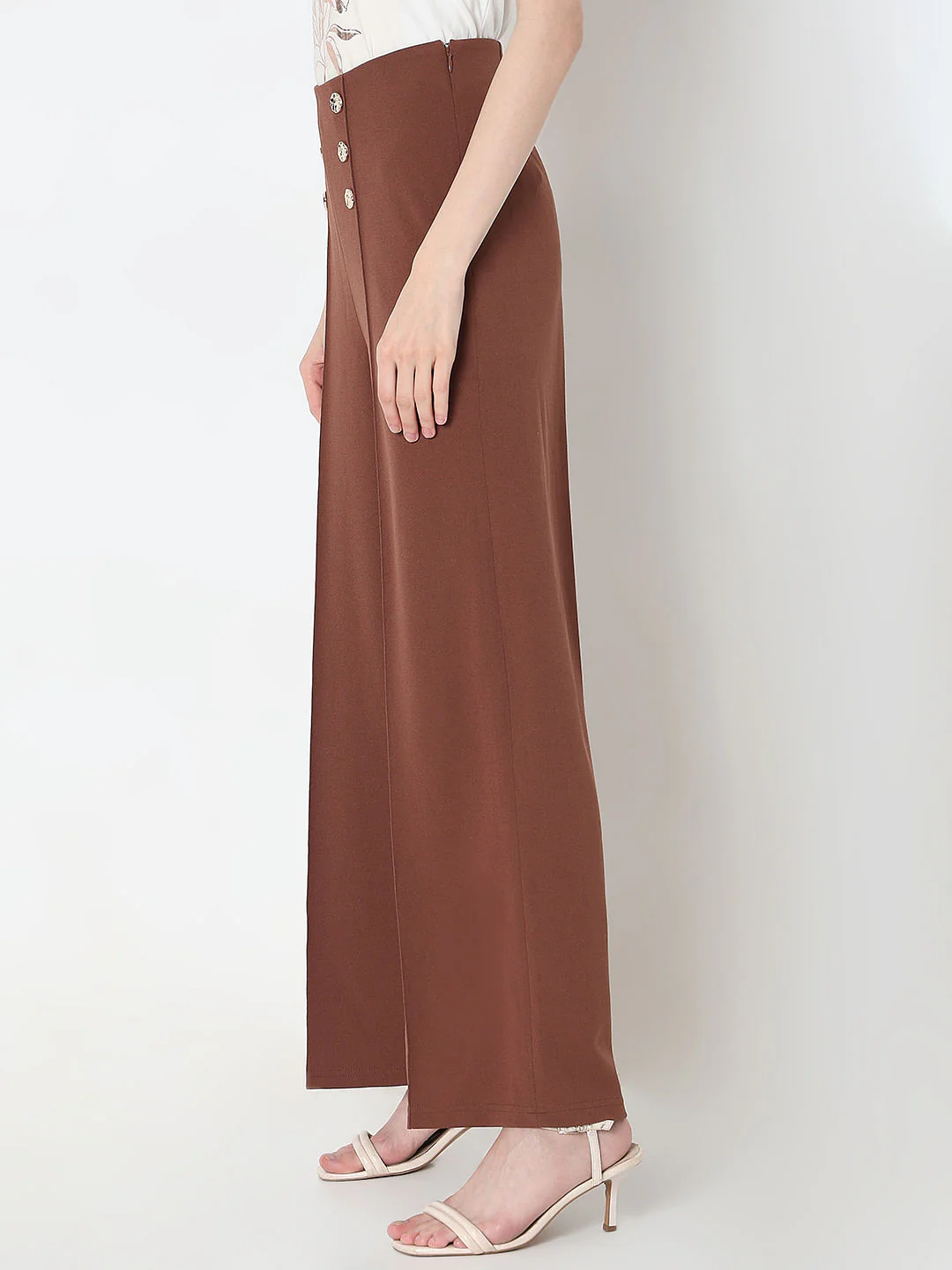 Brown High Rise Straight Fit Pants - Image 3