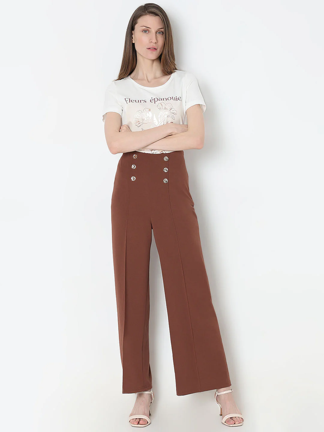 Brown High Rise Straight Fit Pants - Image 5