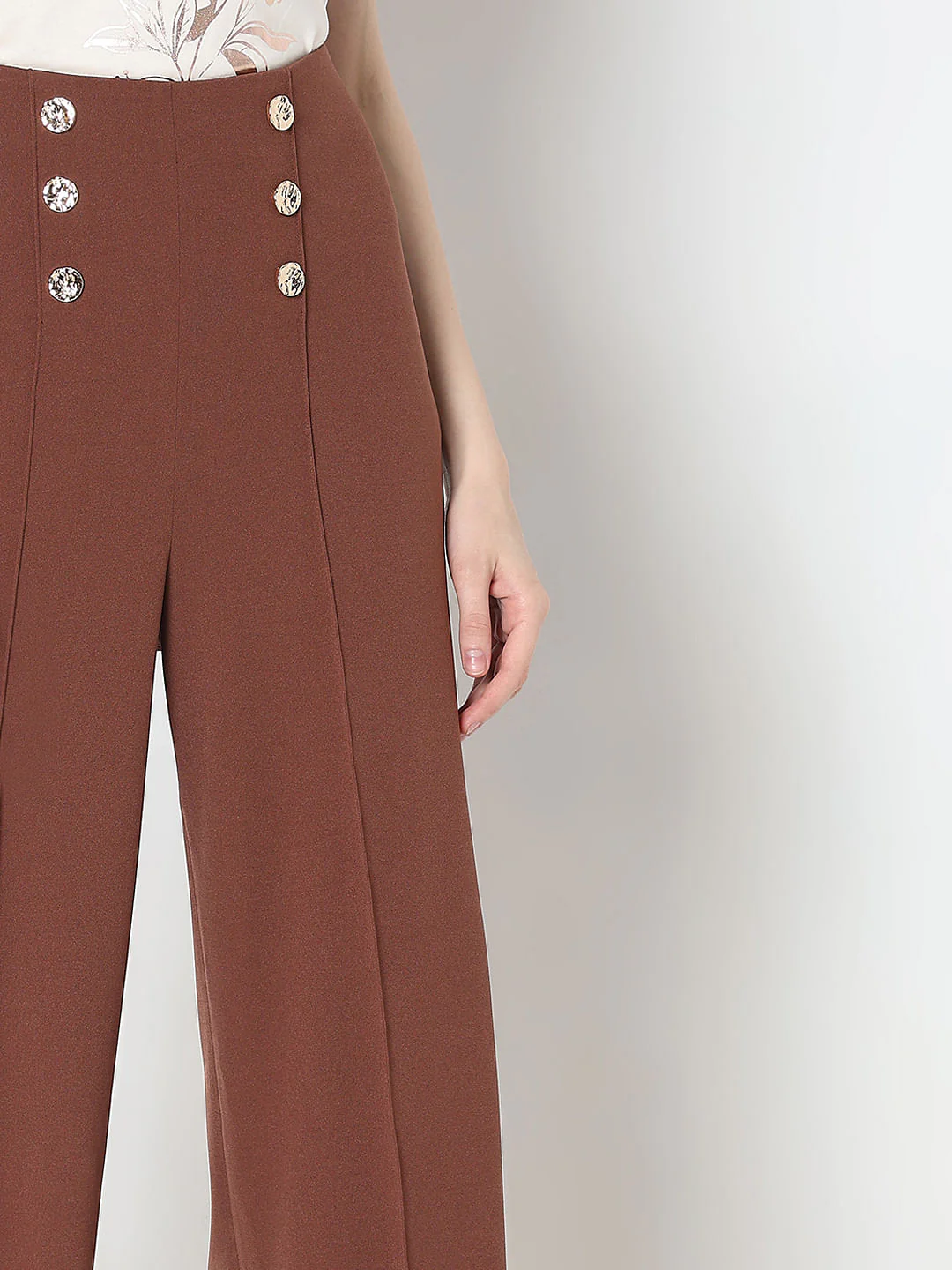 Brown High Rise Straight Fit Pants - Image 6