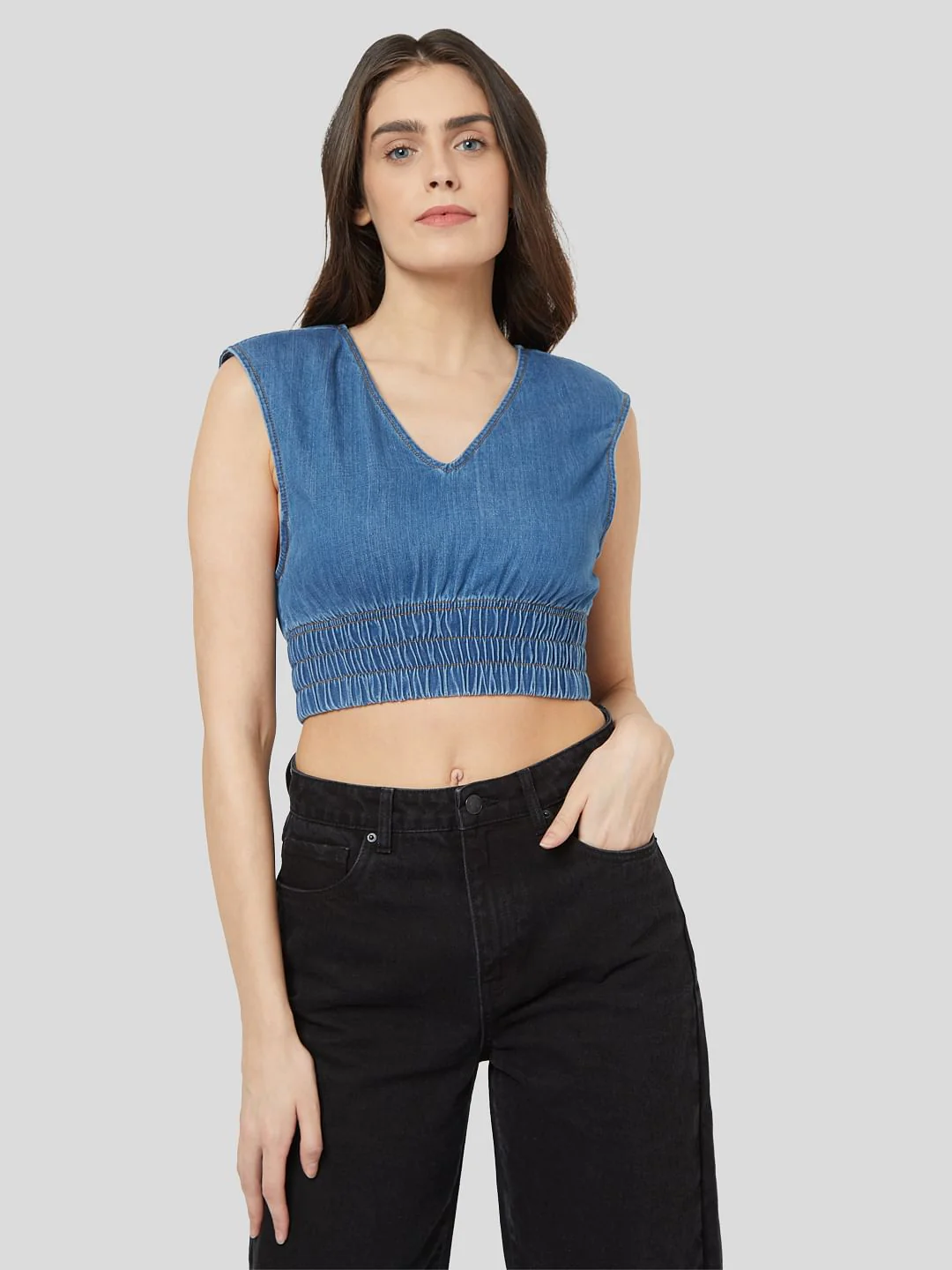 Blue Denim Crop Top - Image 2
