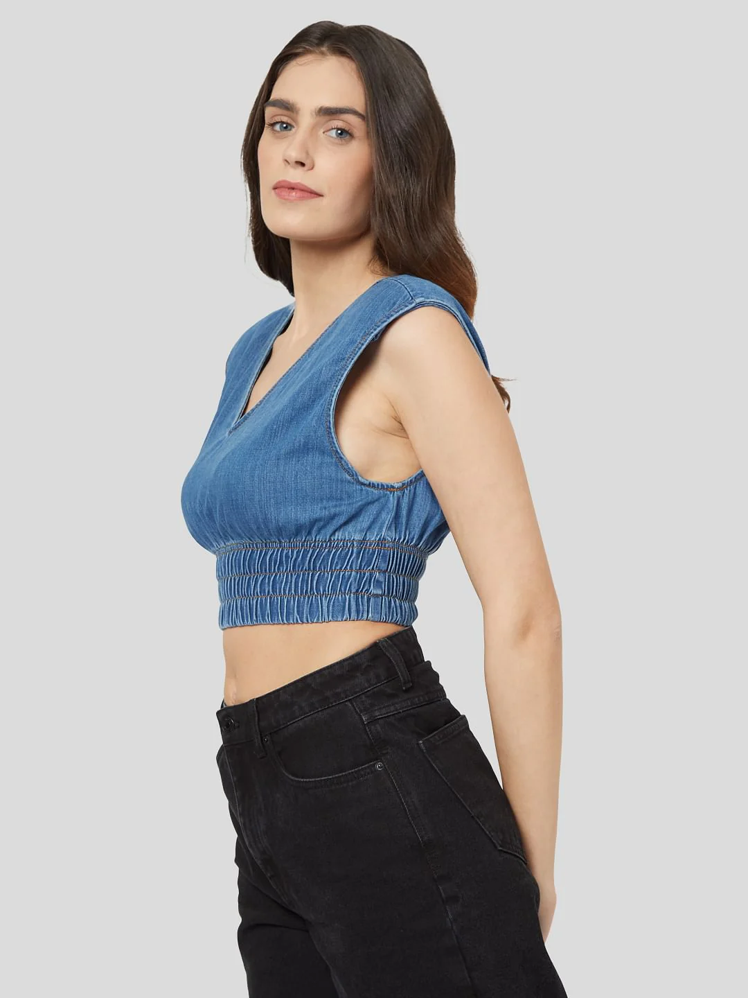 Blue Denim Crop Top - Image 3