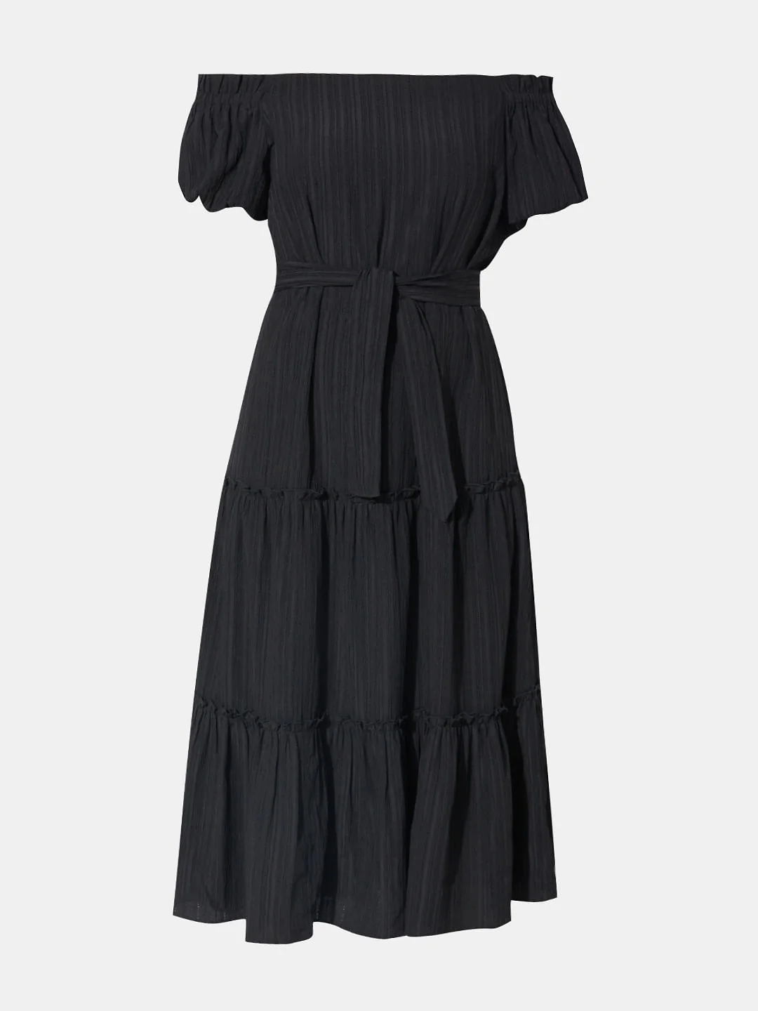 Black Striped Off-Shoulder Midi Dress - Image 6