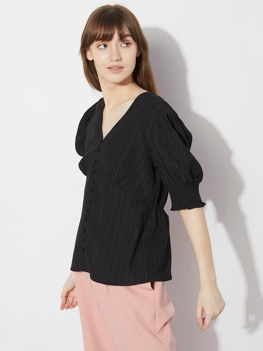 Black V-Neck Striped Top - Image 3