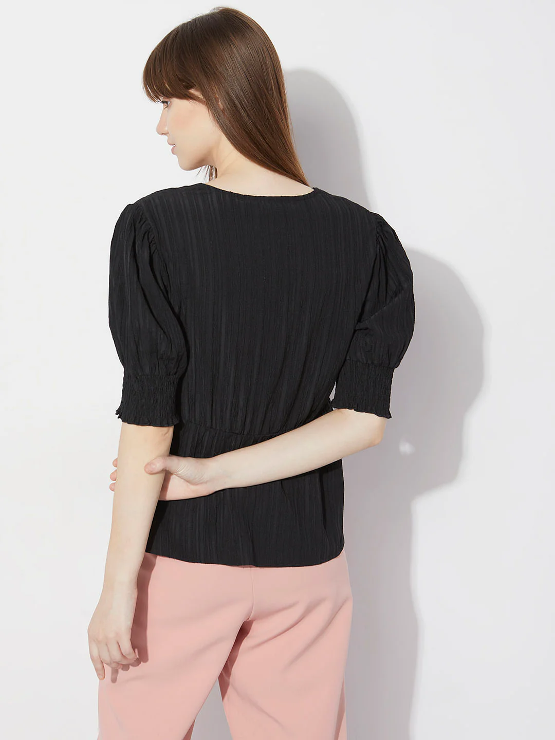 Black V-Neck Striped Top - Image 4