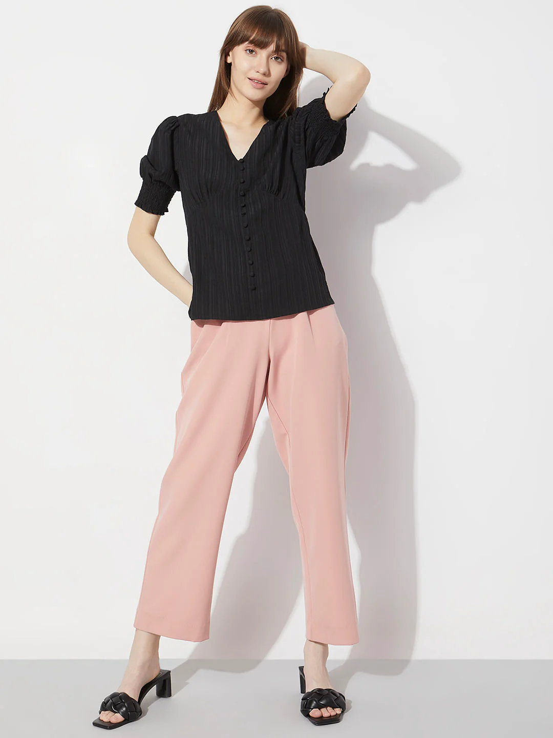 Black V-Neck Striped Top - Image 5
