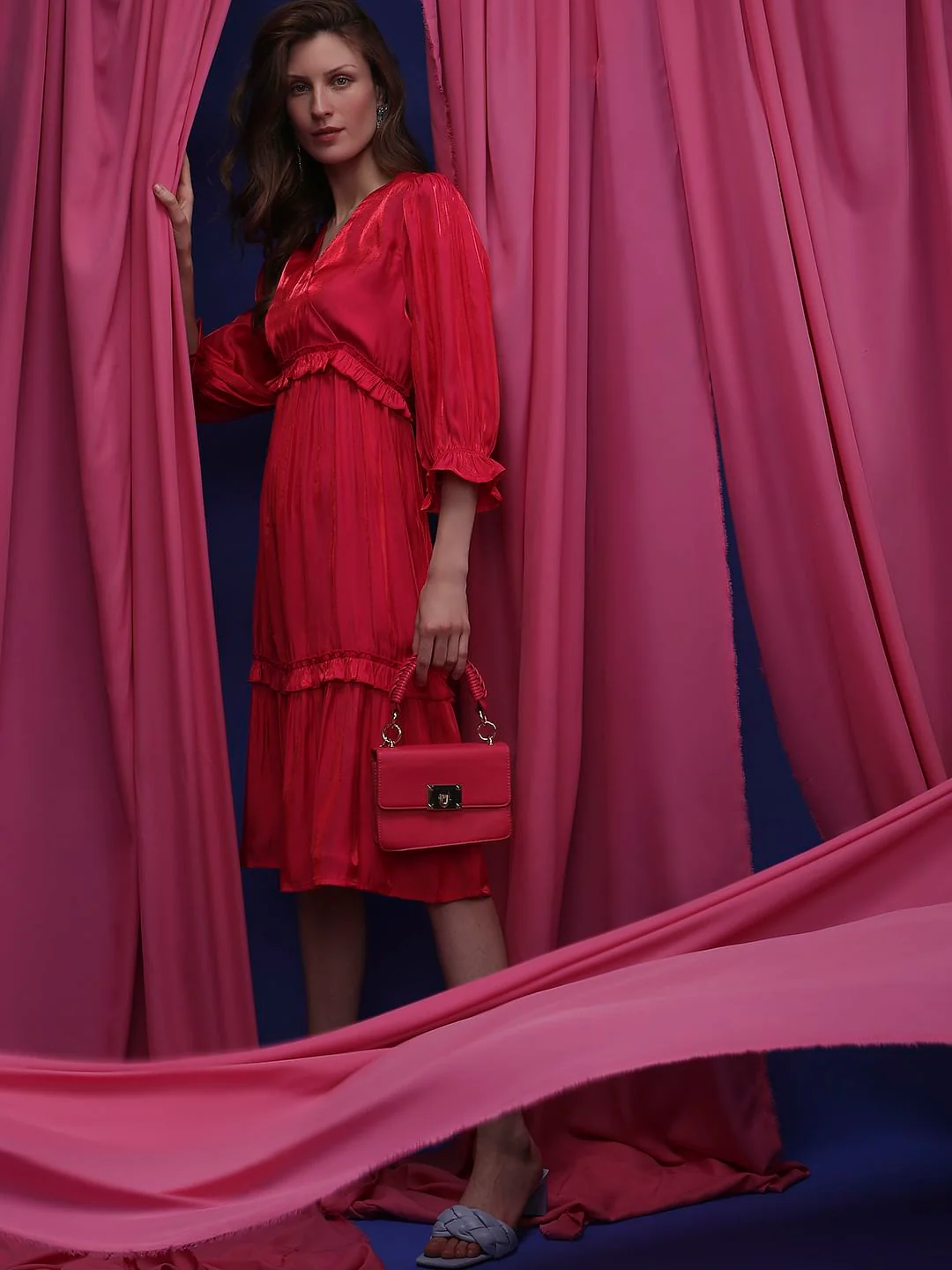 Pink Frilled Midi Dress