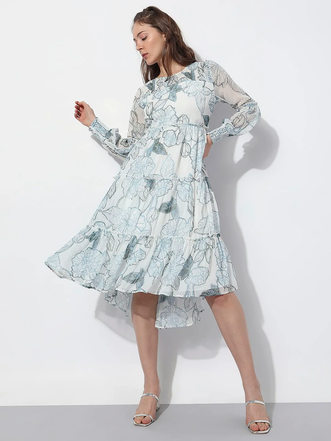 White Floral Print Midi Dress - Image 2