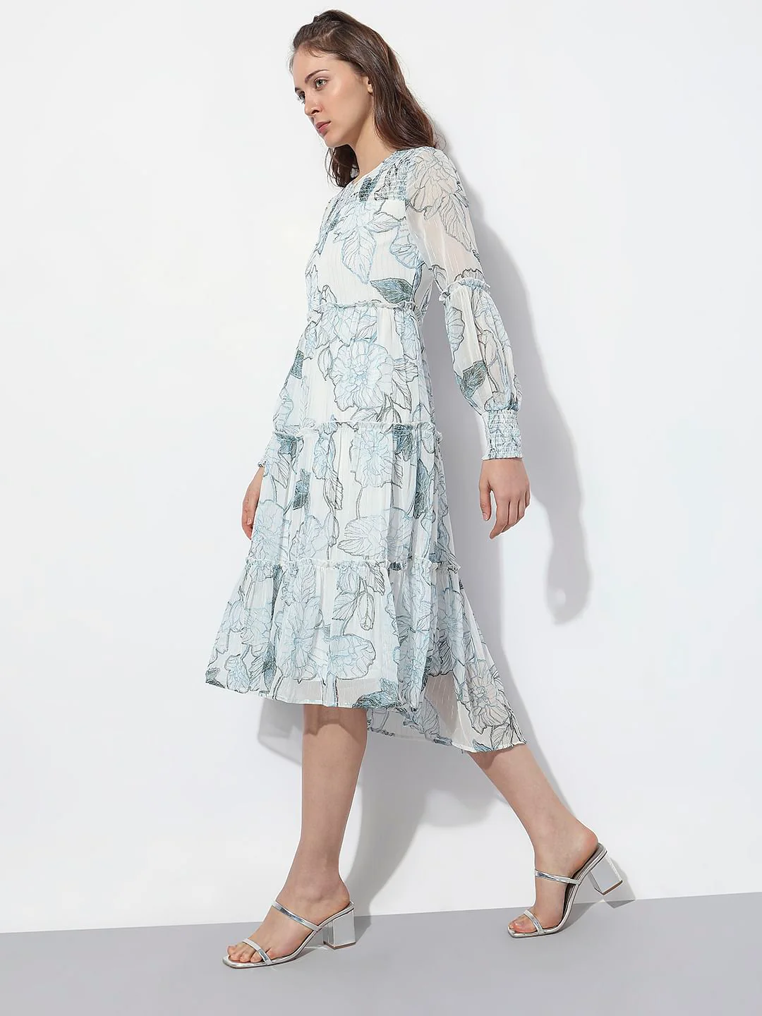 White Floral Print Midi Dress - Image 3