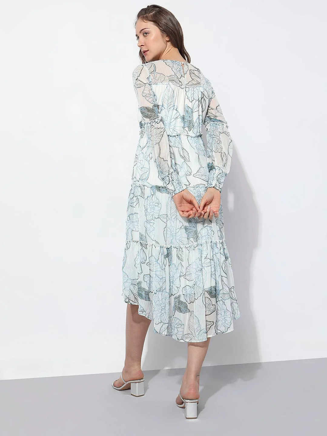White Floral Print Midi Dress - Image 4