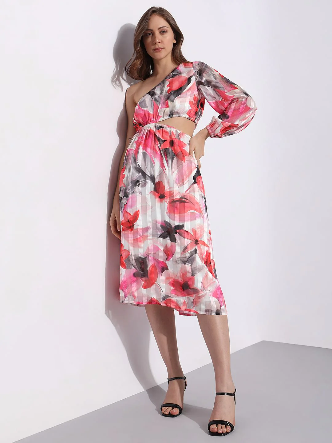 Pink Floral One-Shoulder Dress - Image 2