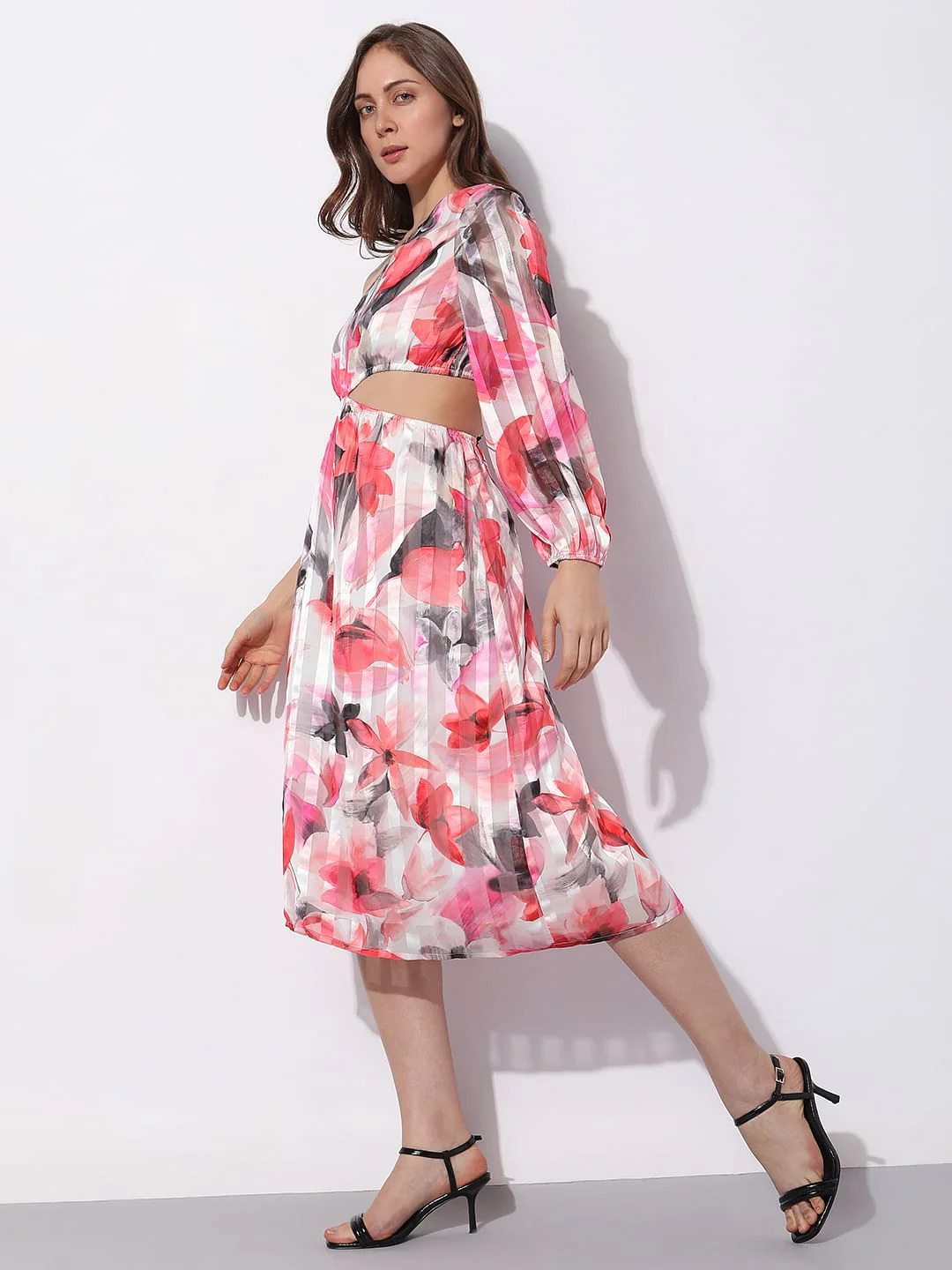 Pink Floral One-Shoulder Dress - Image 3