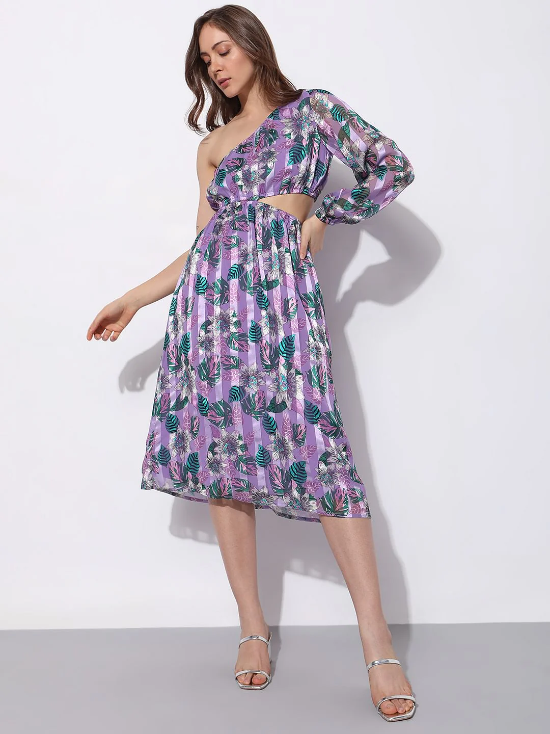 Purple Floral One-Shoulder Dress - Image 2