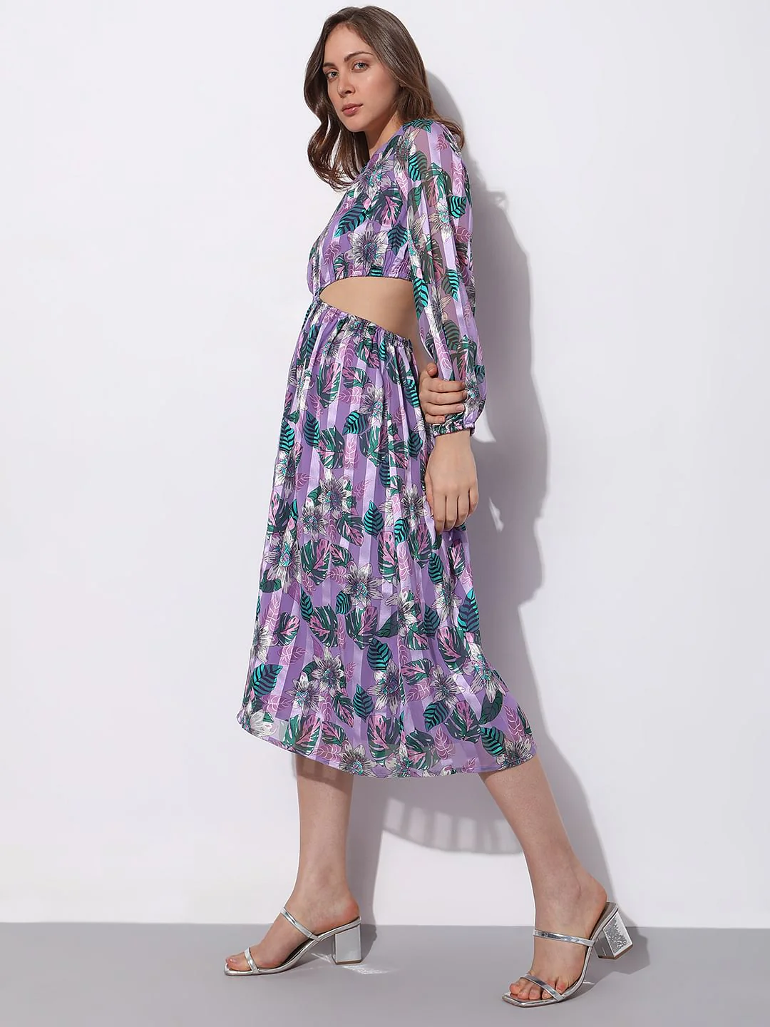 Purple Floral One-Shoulder Dress - Image 3