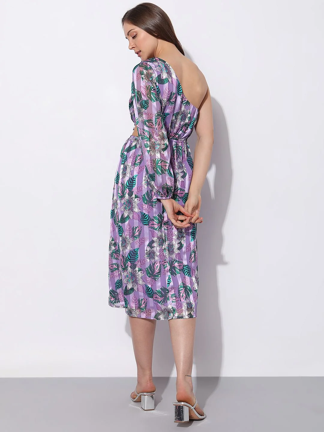 Purple Floral One-Shoulder Dress - Image 4