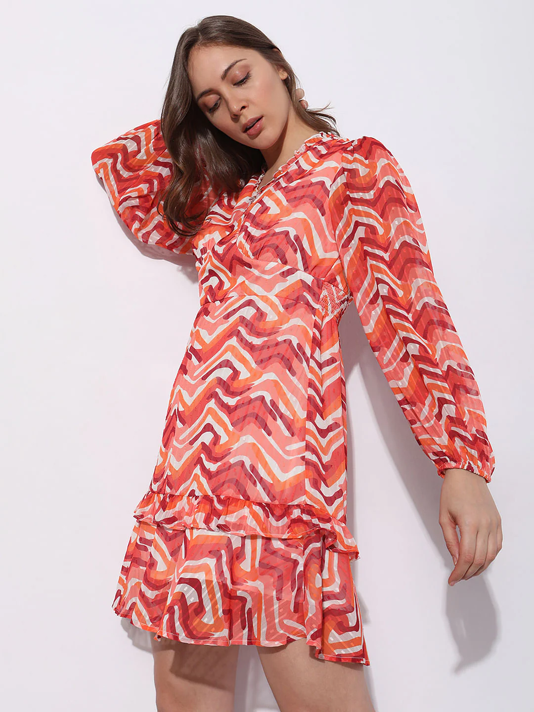 Orange Printed Mini Dress - Image 3