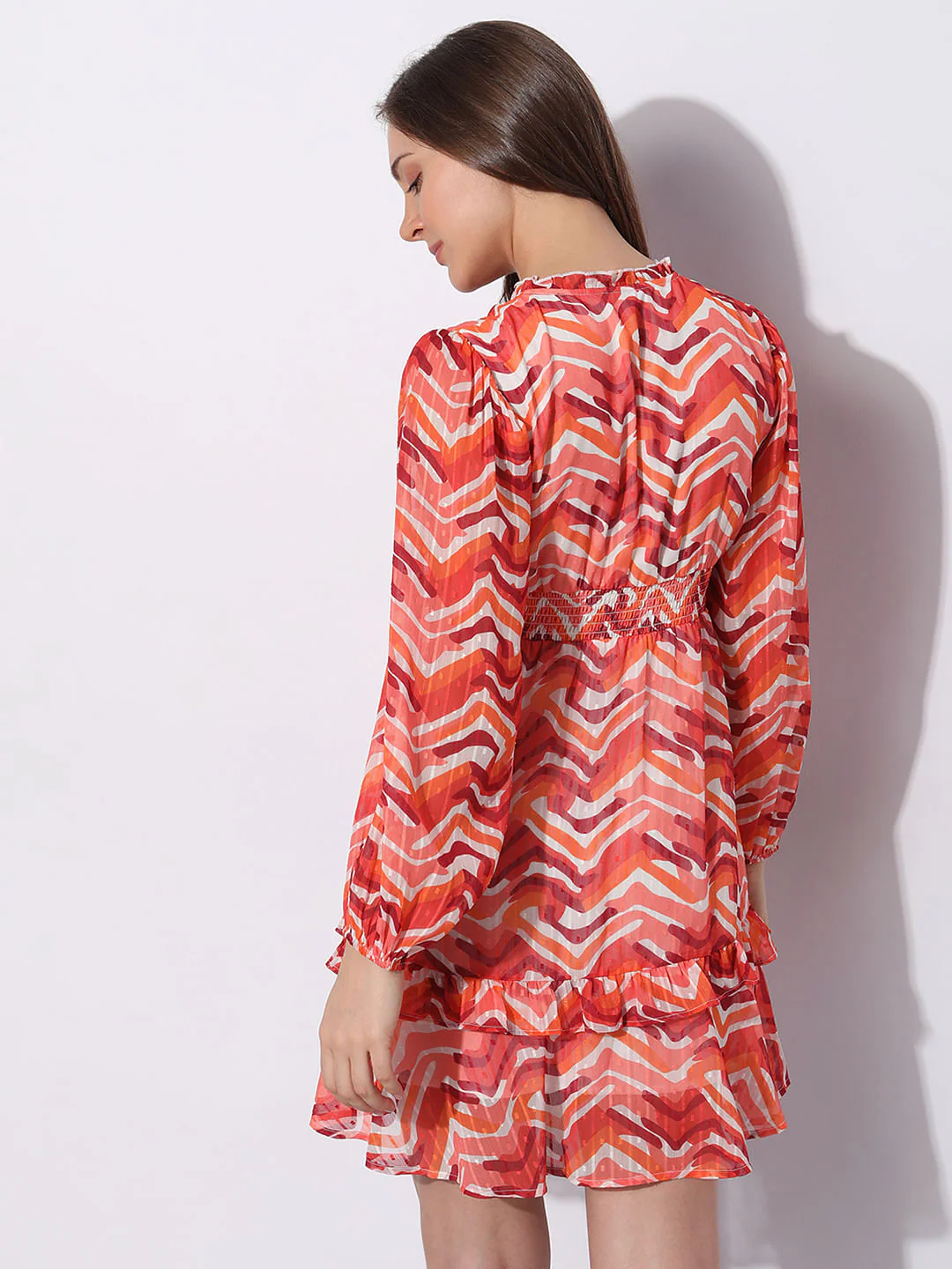Orange Printed Mini Dress - Image 4